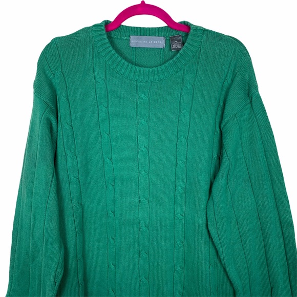 Oscar De La Renta Kelly Green CableKnit Sweater XL - Picture 2 of 6